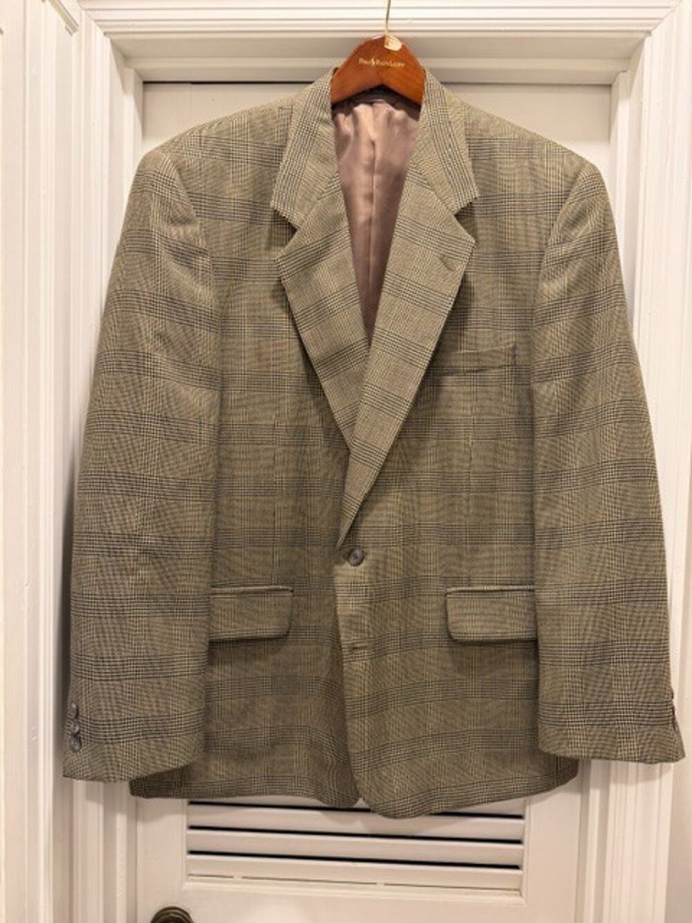 Vintage Gianelli Wool Blend Glen Plaid Sport Coat Blazer Men's 46R Brown Black